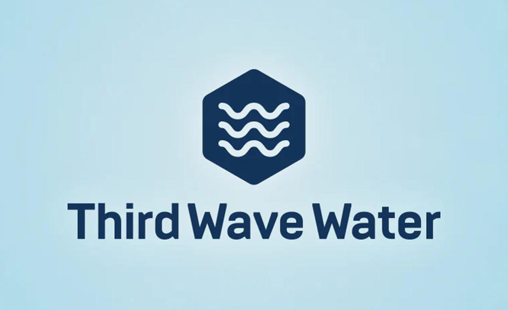 Third Wave Water logo on a light blue background