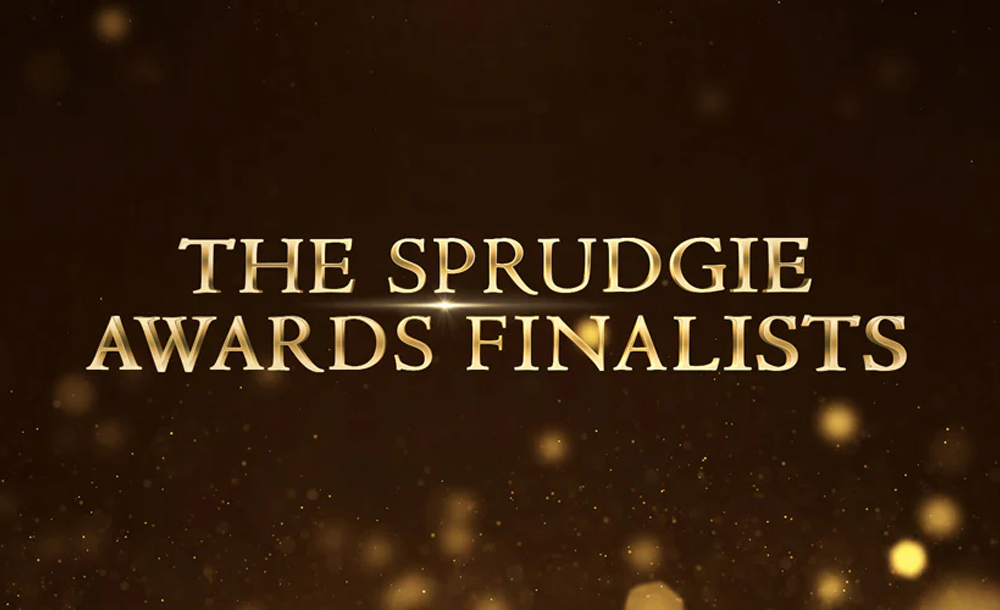 Text 'THE SPRUDGIE AWARDS FINALISTS' on a dark background with gold text.